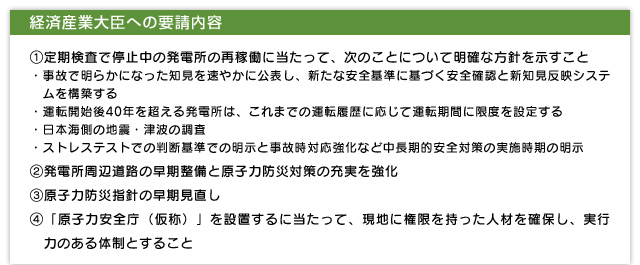 経済産業大臣への要請内容